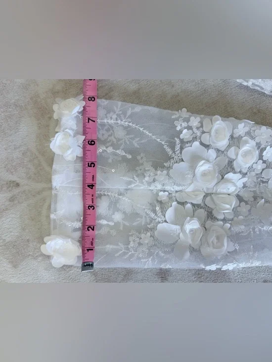 Sheer White Floral Appliqué Lace Sparkle Detachable Bridal Sleeves XL - Picture 4 of 6